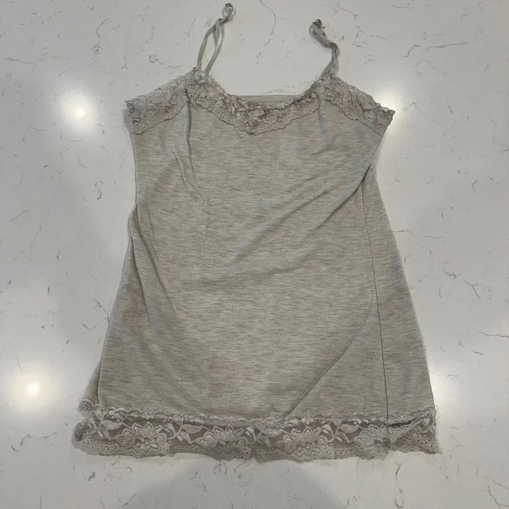 Charlotte Russe Y2K Babydoll Lace Trim Cami Top Heathered Grey Womens Medium